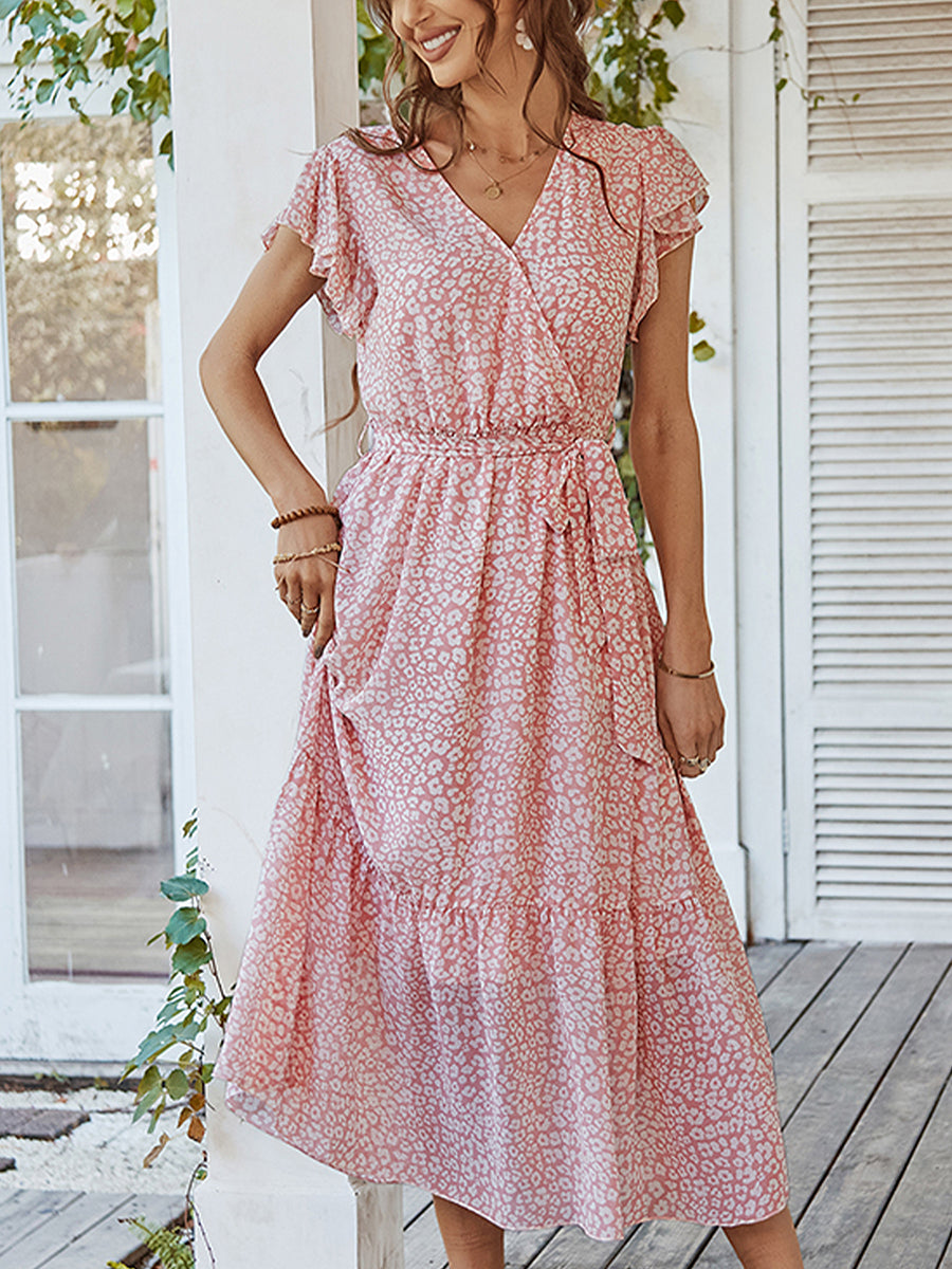 Sexy Floral Tie Waist Casual Midi Dress