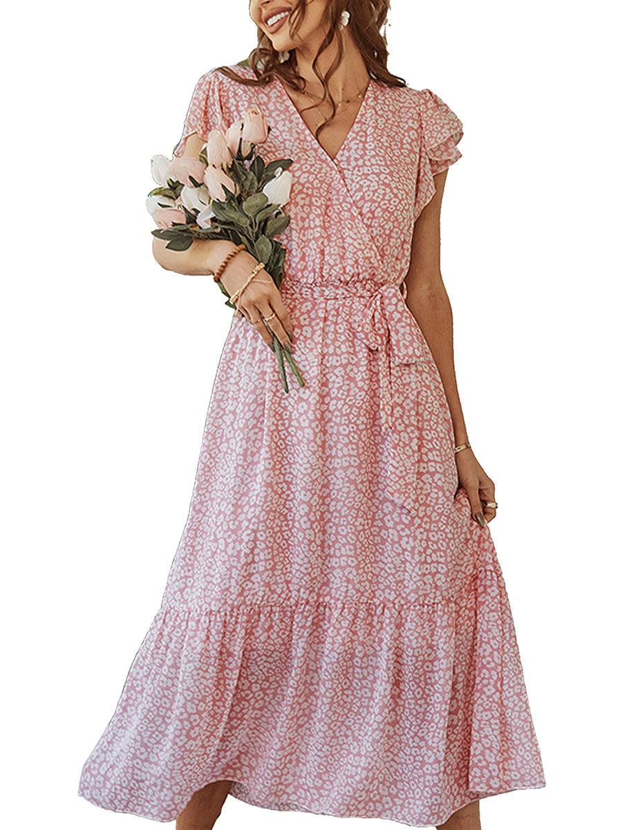 Midi Dresses - Sexy Floral Tie Waist Casual Midi Dress - MsDressly