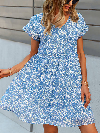 Mini Dresses - Fashion Print Loose Chiffon Mini Dress - MsDressly