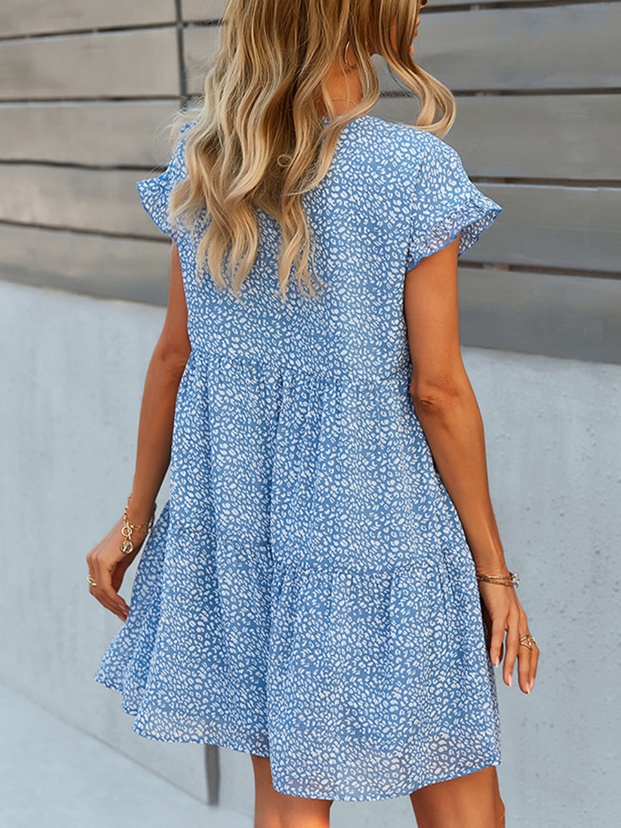 Mini Dresses - Fashion Print Loose Chiffon Mini Dress - MsDressly