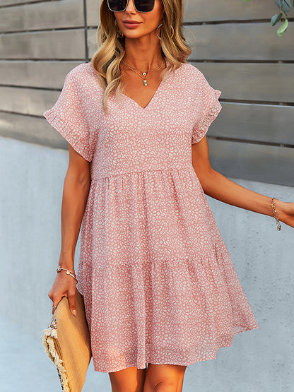 Mini Dresses - Fashion Print Loose Chiffon Mini Dress - MsDressly