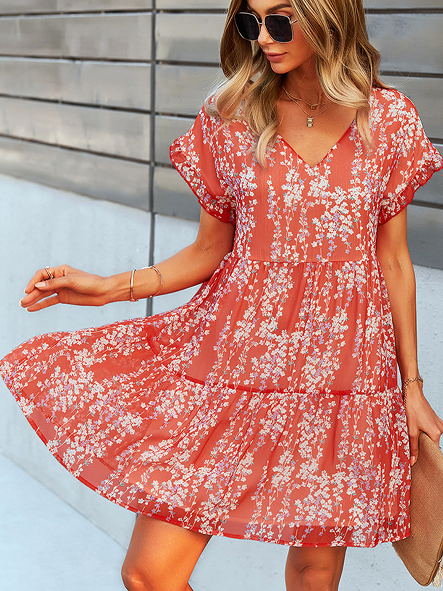 Mini Dresses - Fashion Print Loose Chiffon Mini Dress - MsDressly