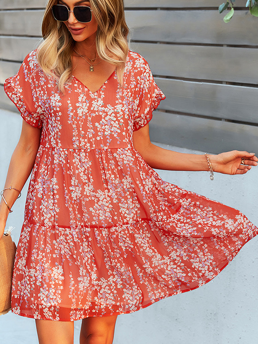 Mini Dresses - Fashion Print Loose Chiffon Mini Dress - MsDressly