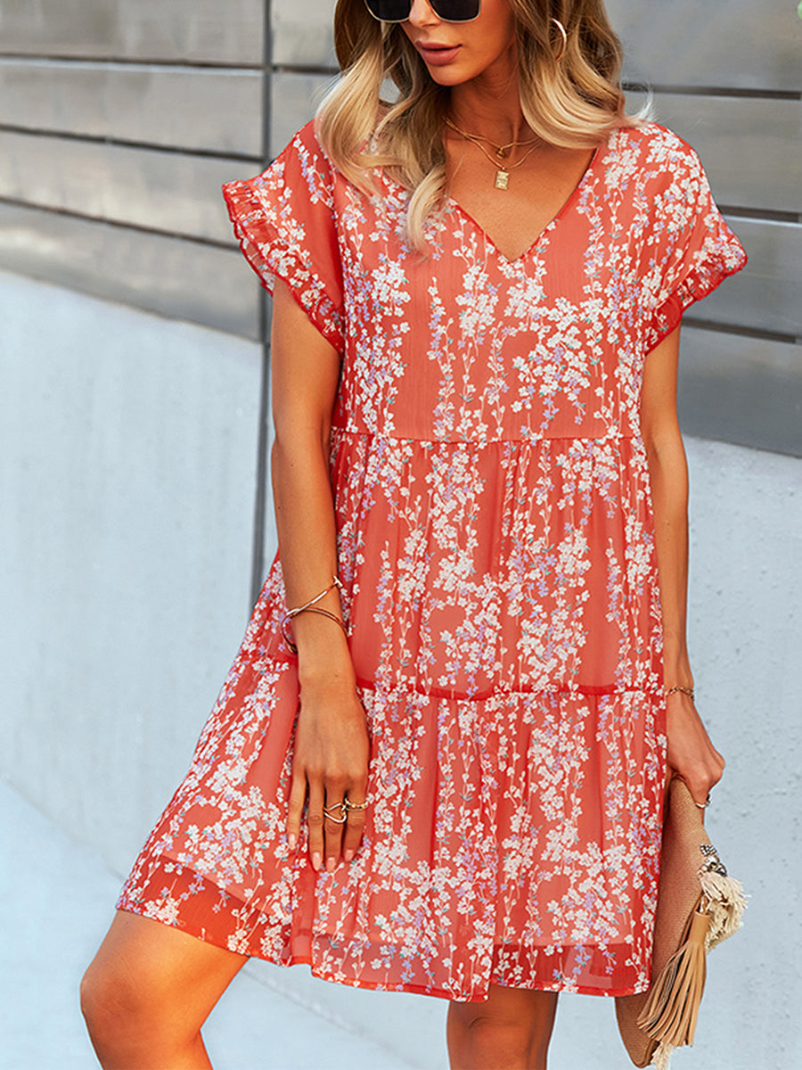 Mini Dresses - Fashion Print Loose Chiffon Mini Dress - MsDressly