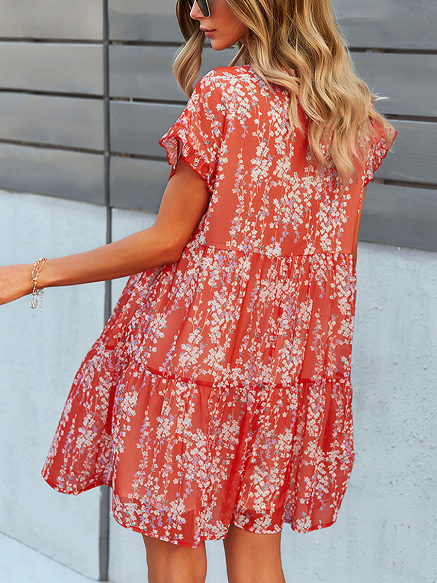 Mini Dresses - Fashion Print Loose Chiffon Mini Dress - MsDressly