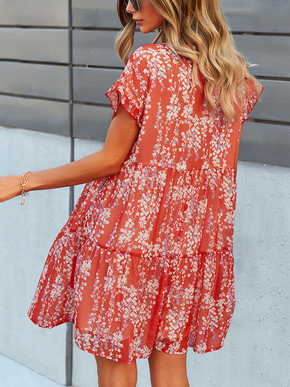 Mini Dresses - Fashion Print Loose Chiffon Mini Dress - MsDressly