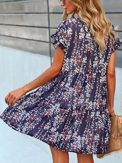 Mini Dresses - Fashion Print Loose Chiffon Mini Dress - MsDressly