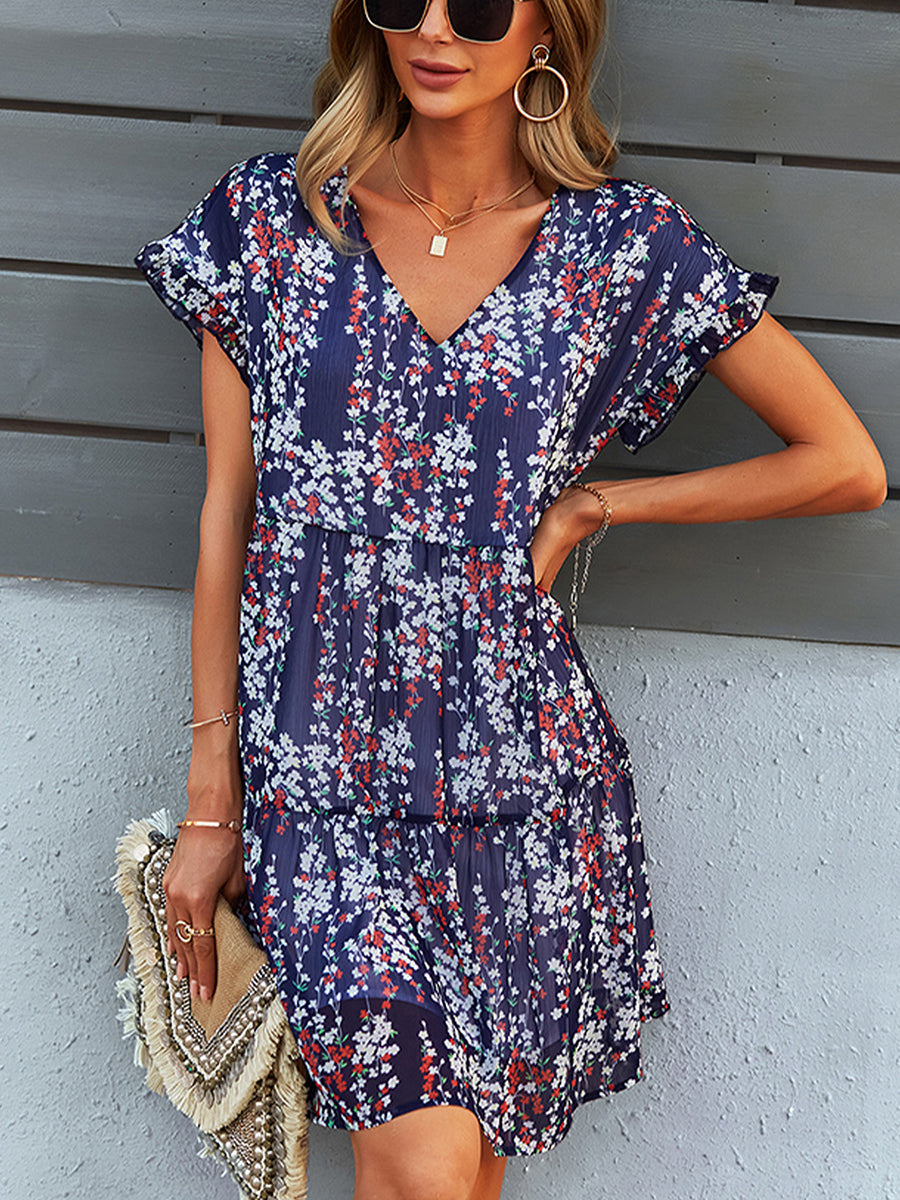 Mini Dresses - Fashion Print Loose Chiffon Mini Dress - MsDressly