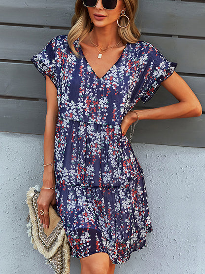 Mini Dresses - Fashion Print Loose Chiffon Mini Dress - MsDressly