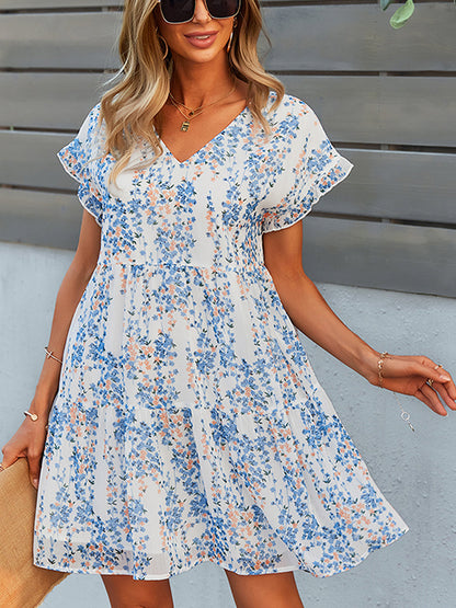 Mini Dresses - Fashion Print Loose Chiffon Mini Dress - MsDressly