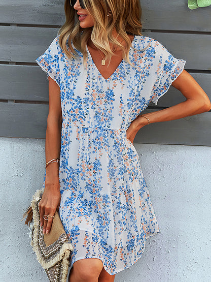 Mini Dresses - Fashion Print Loose Chiffon Mini Dress - MsDressly