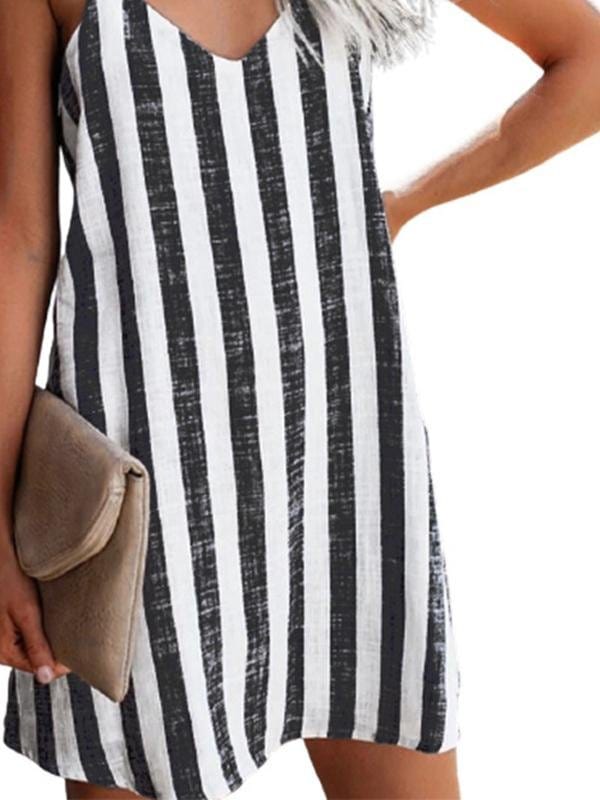 Mini Dress with Stylish Striped Print Suspenders