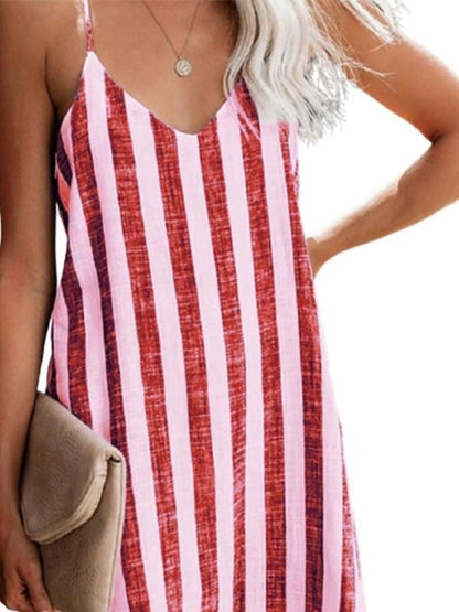 Mini Dress with Stylish Striped Print Suspenders