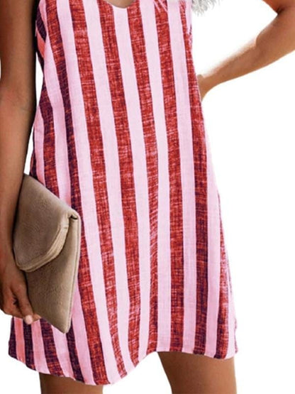 Mini Dress with Stylish Striped Print Suspenders