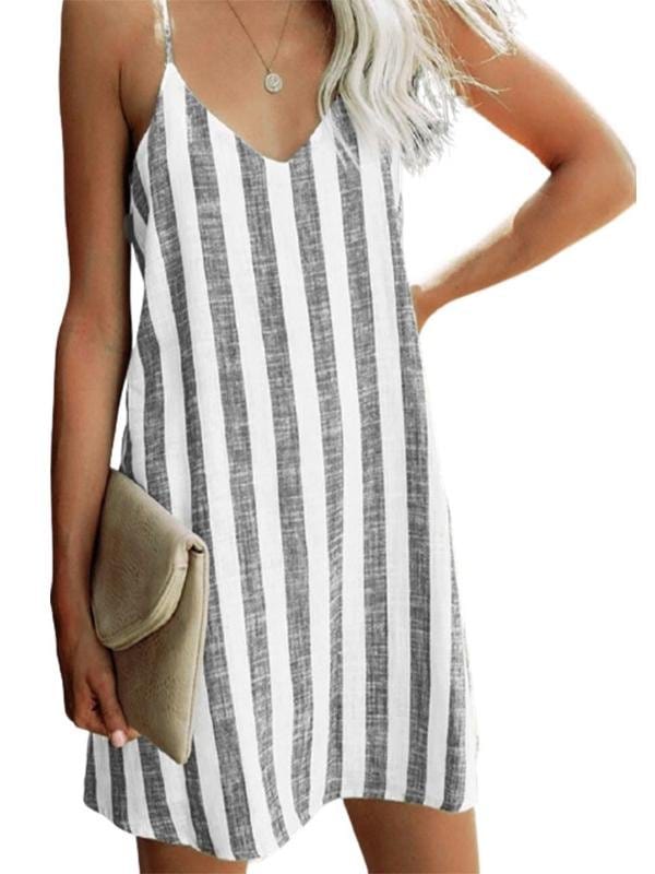 Mini Dress with Stylish Striped Print Suspenders