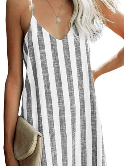Mini Dress with Stylish Striped Print Suspenders