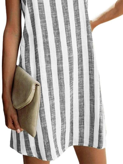 Mini Dress with Stylish Striped Print Suspenders