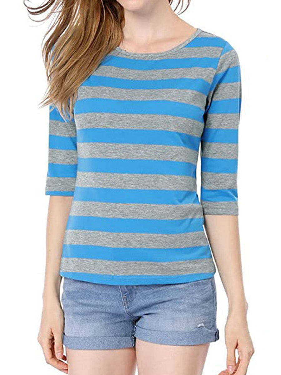 Elbow Sleeves Round Neck Slim Fit Casual Printed T-Shirt