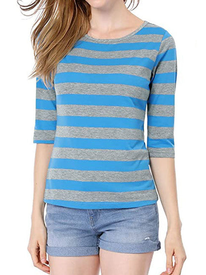 Elbow Sleeves Round Neck Slim Fit Casual Printed T-Shirt