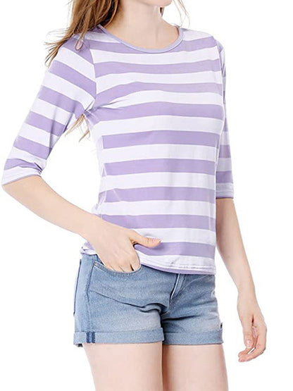 T-Shirts - Elbow Sleeves Round Neck Slim Fit Casual Printed T-Shirt - MsDressly