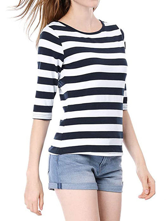 T-Shirts - Elbow Sleeves Round Neck Slim Fit Casual Printed T-Shirt - MsDressly