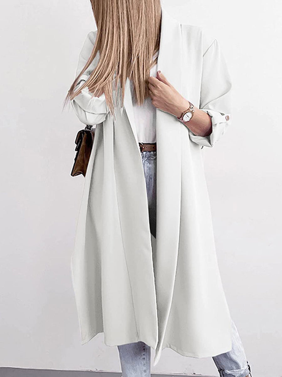 Coats - Casual Loose Solid Color Three Quarter Sleeve Long Coat - MsDressly