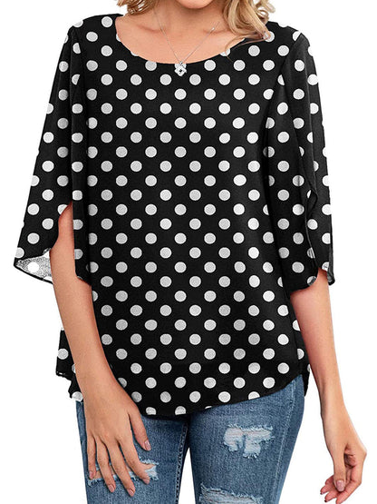 T-Shirts - Casual Scoop Neck Loose 3/4 Sleeve Chiffon T-Shirt - MsDressly