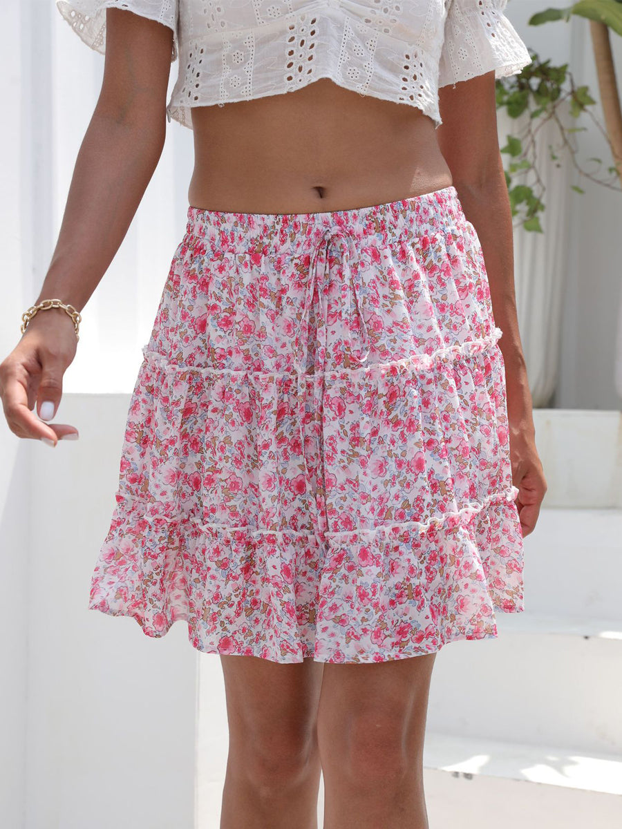 Mini Dresses - Floral Tiered Ruffle Cute Flowy Chiffon Mini Dress - MsDressly