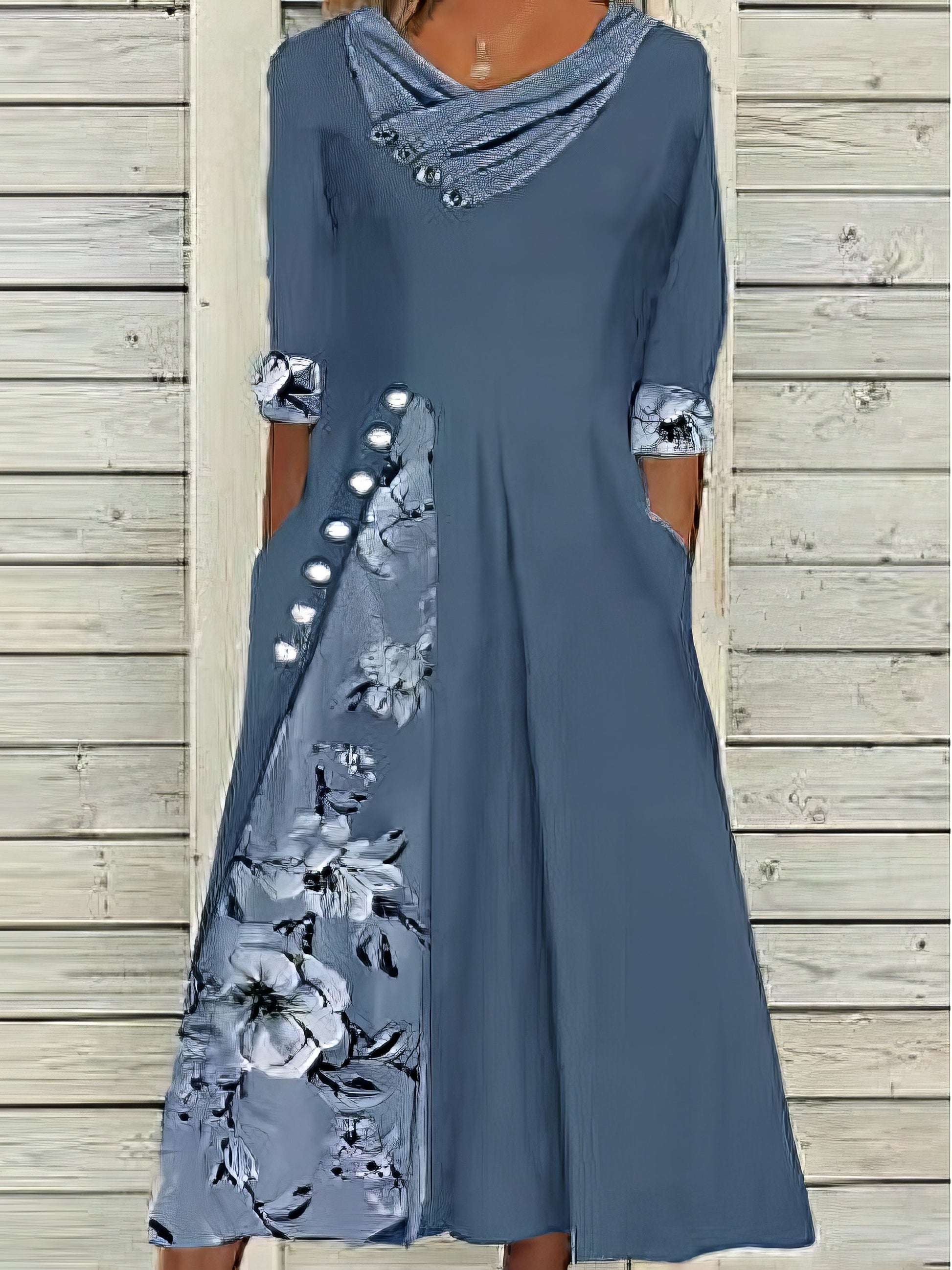 Midi Dresses - Floral Split Print Stylish Casual V Neck Midi Dress - MsDressly