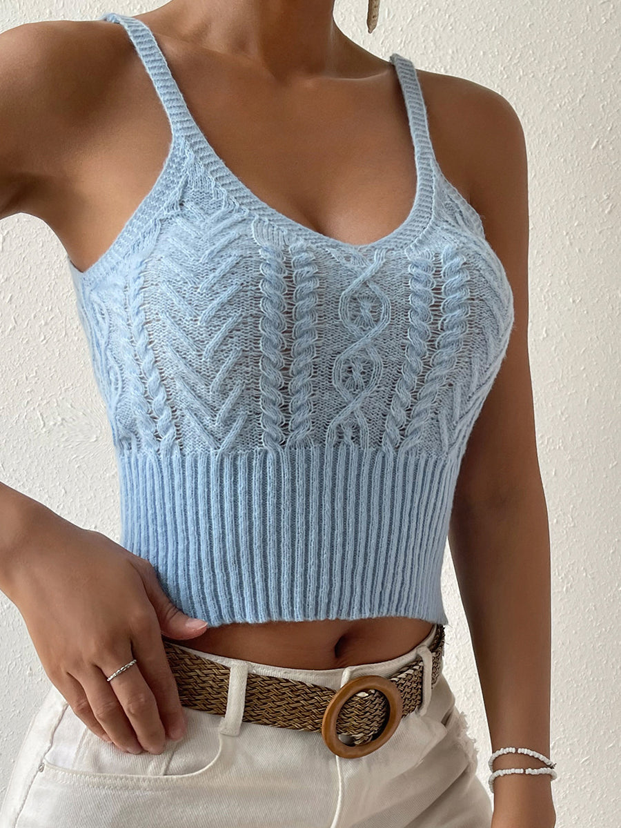 Tank Tops - Scoop Neck Mixed Knit Tank Top - MsDressly