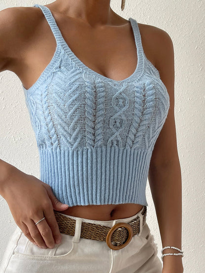 Tank Tops - Scoop Neck Mixed Knit Tank Top - MsDressly