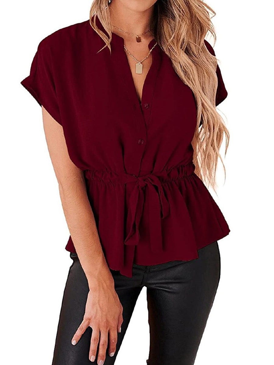 Button Down Casual Peplum Blouse