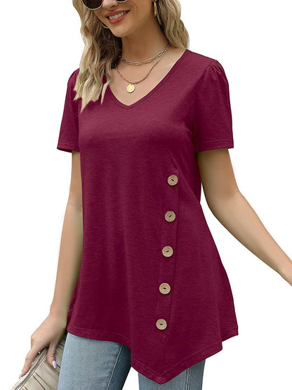T-Shirts - Short Sleeve V Neck Loose Casual T-Shirt - MsDressly