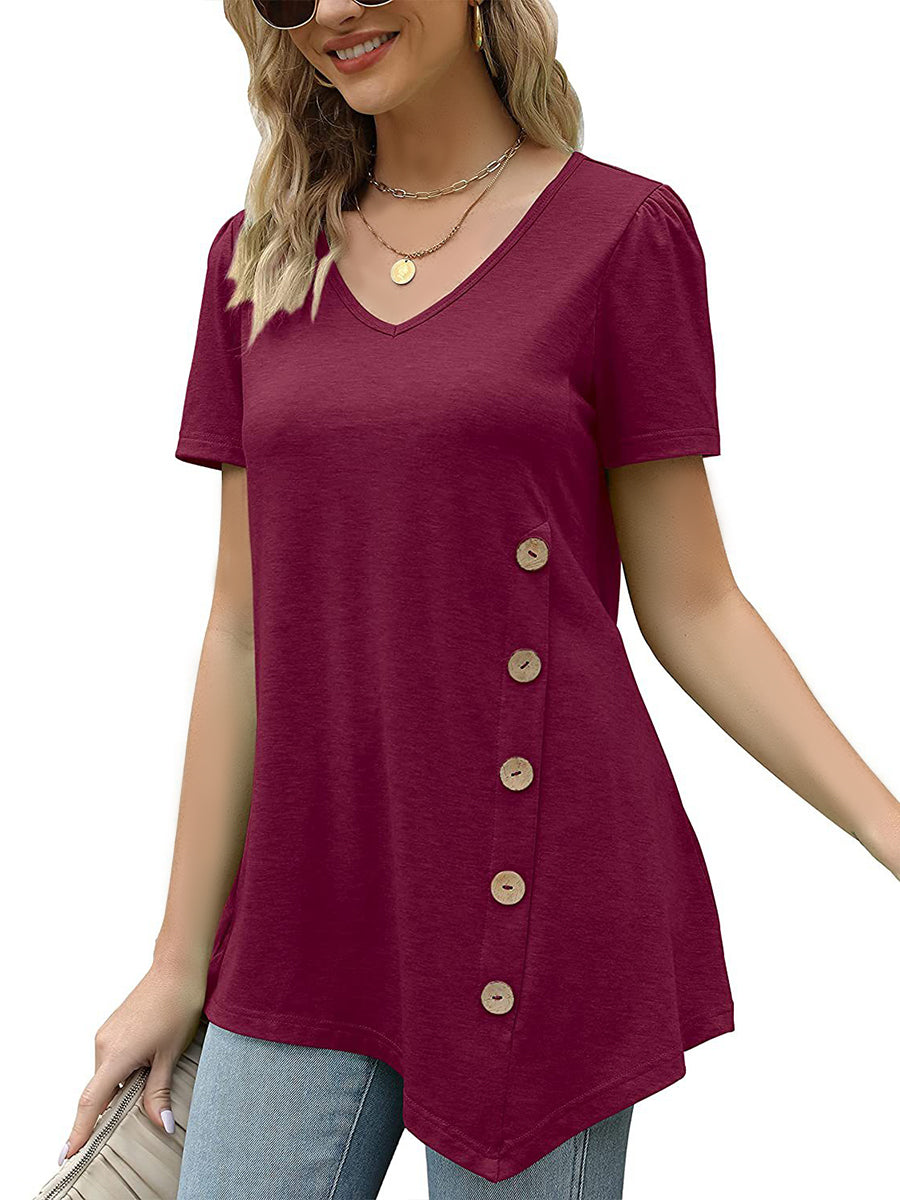 Short Sleeve V Neck Loose Casual T-Shirt