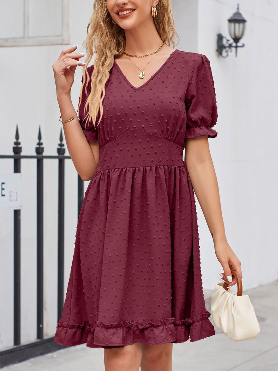 Mini Dresses - Jacquard V Neck Waist Slim Beach Casual Fashion Mini Dress - MsDressly