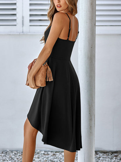 Midi Dresses - Casual Ruffles Solid Color Sling Midi Dress - MsDressly