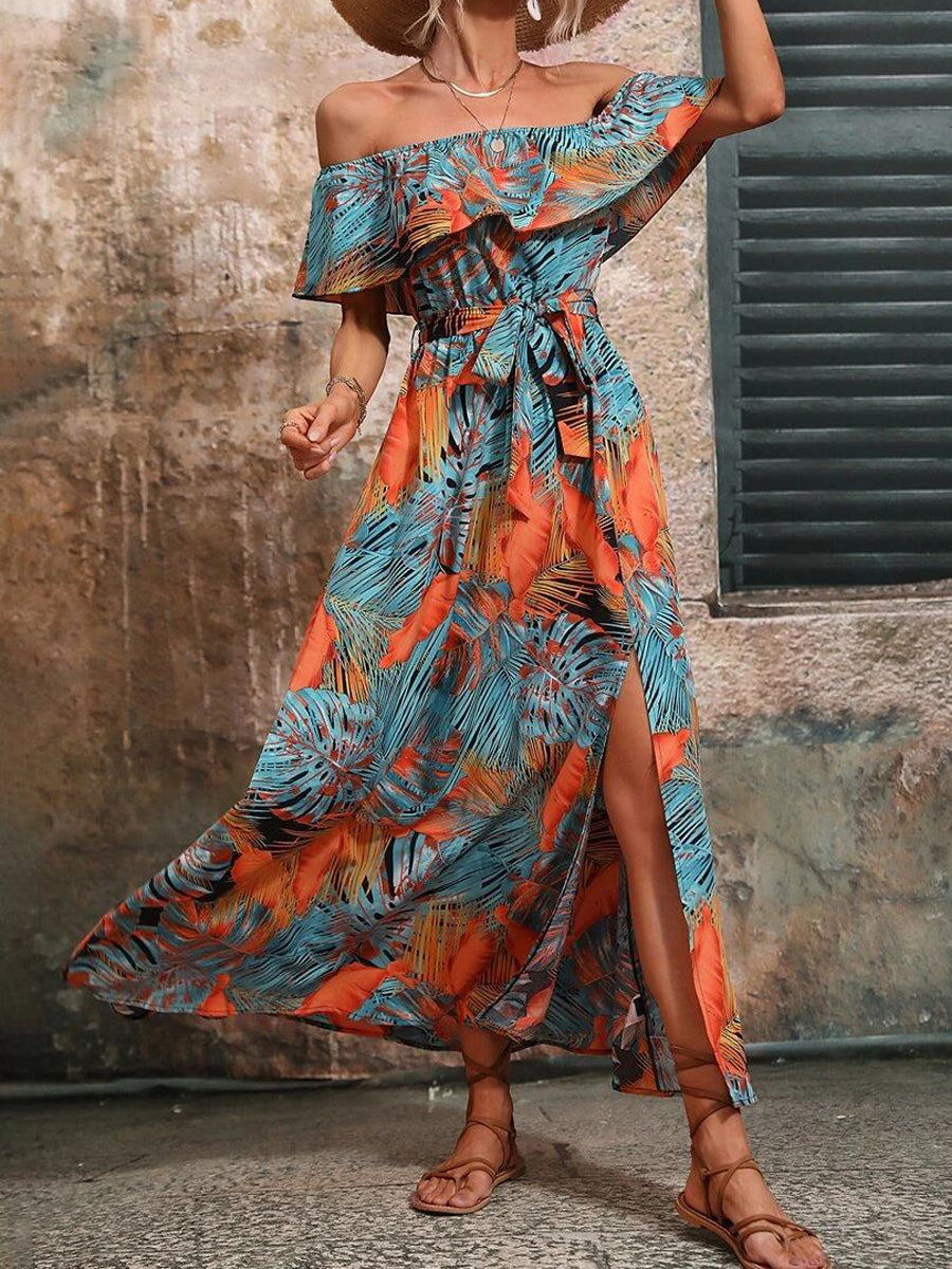 Maxi Dresses - Fashion Print Sexy Slit High Waist Maxi Dress - MsDressly