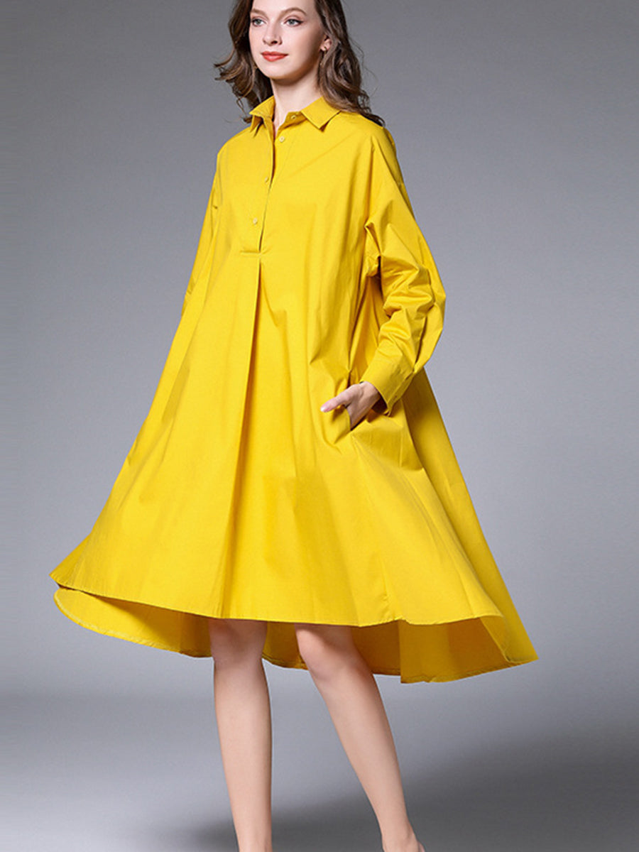 Size Curve Dresses Plus Size Loose Lapel Collar Long Sleeve Mini Dress