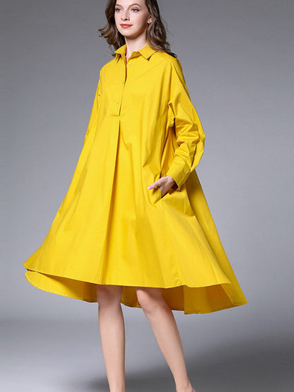 Size Curve Dresses Plus Size Loose Lapel Collar Long Sleeve Mini Dress