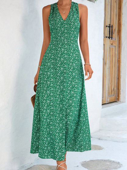 Printed Open Back Sleeveless Maxi Dress