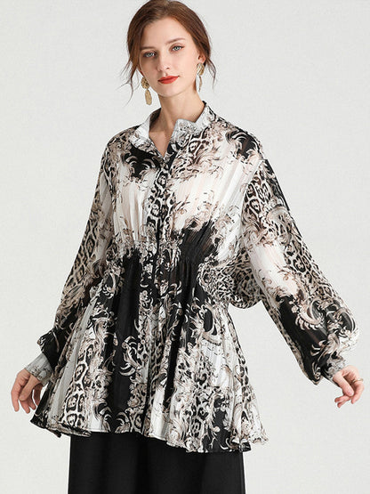 Plus Blouses - Size Curve Blouses Fashion Western Style Print Waist Blouse - MsDressly