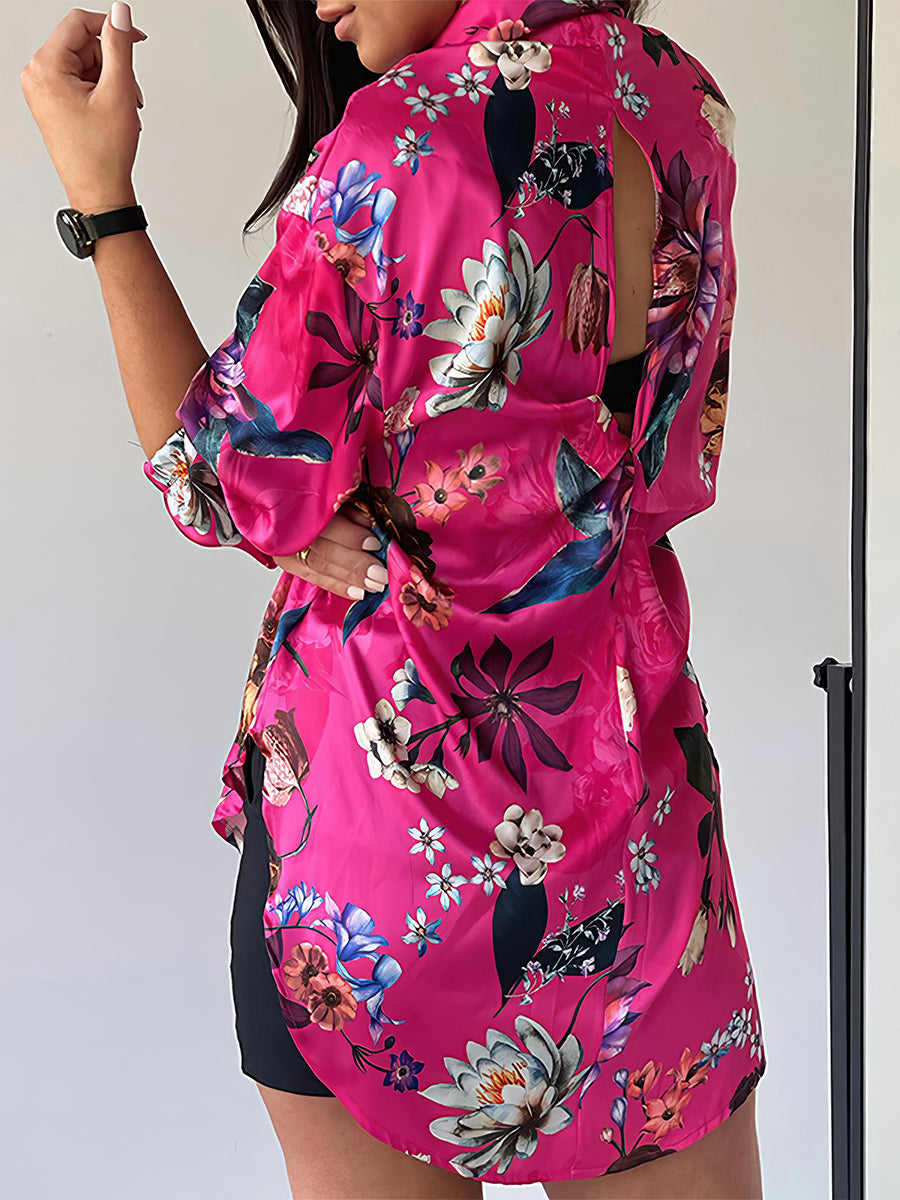 Blouses - Fashion Lapel Printed Long Sleeve Blouse - MsDressly