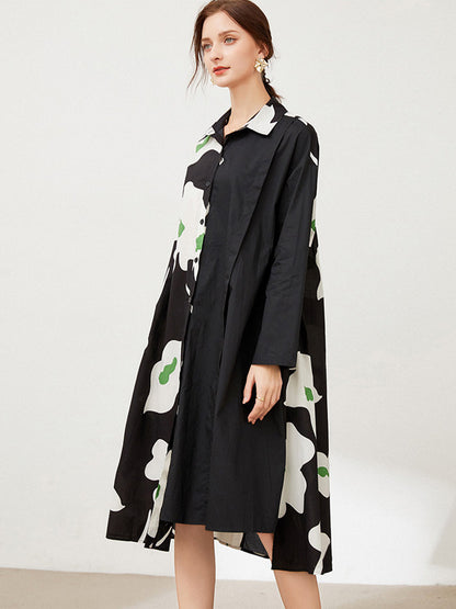 Plus Midi Dresses - Size Curve Dresses Plus Size Loose Elegant Floral Pattern Stitching Midi Dress - MsDressly