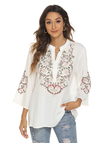 Blouses - Trumpet Sleeve Elegant Commuter Printed Blouse - MsDressly