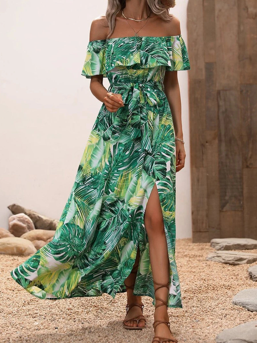 Maxi Dresses - Fashion Print Sexy Slit High Waist Maxi Dress - MsDressly