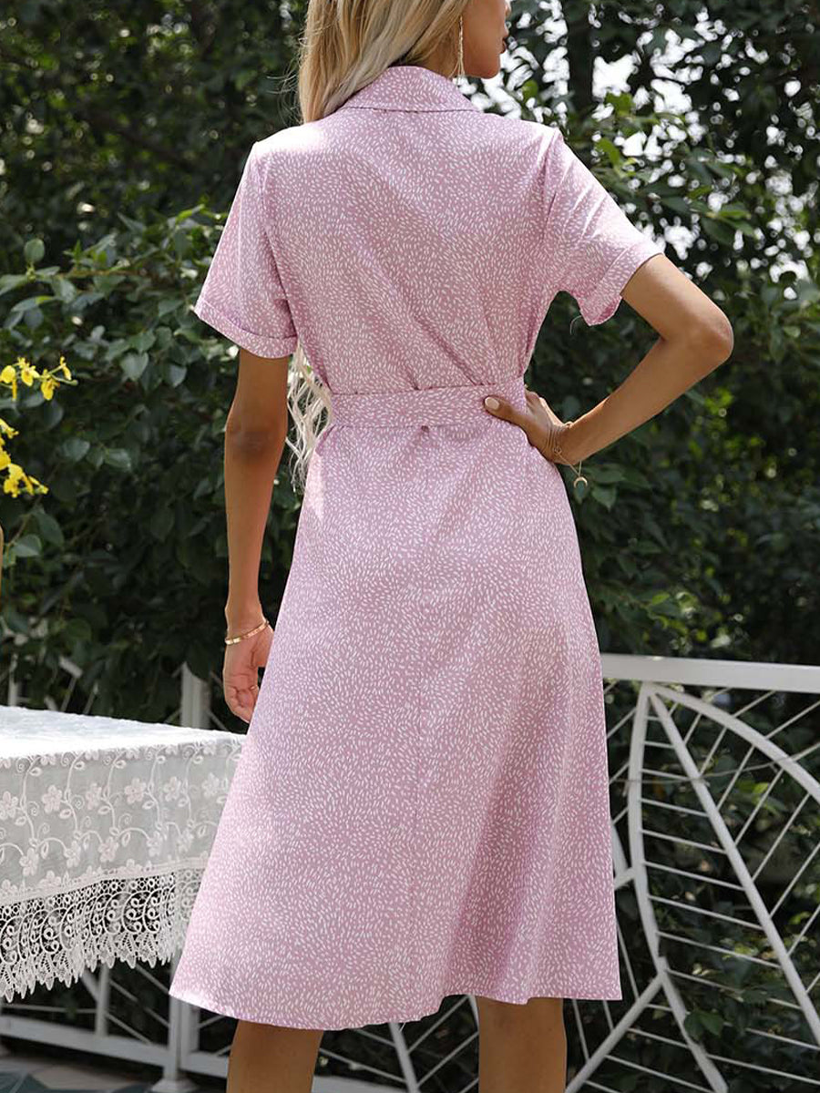 Midi Dresses - Floral Print Button Short Sleeve Midi Dress - MsDressly