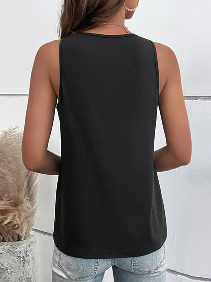 Tank Tops - Sexy Hollow V Neck Sleeveless Casual Loose Solid Color Tank Top - MsDressly