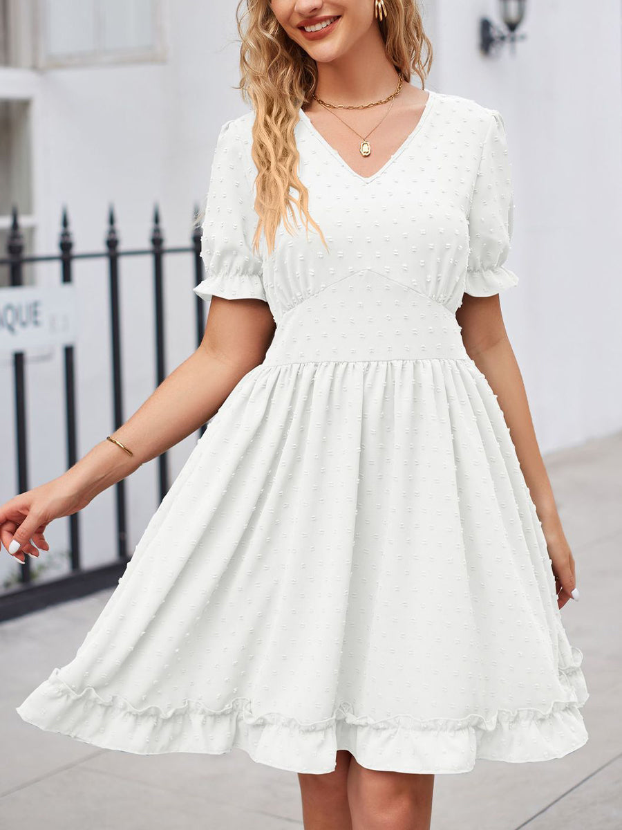 Jacquard V Neck Waist Slim Beach Casual Fashion Mini Dress