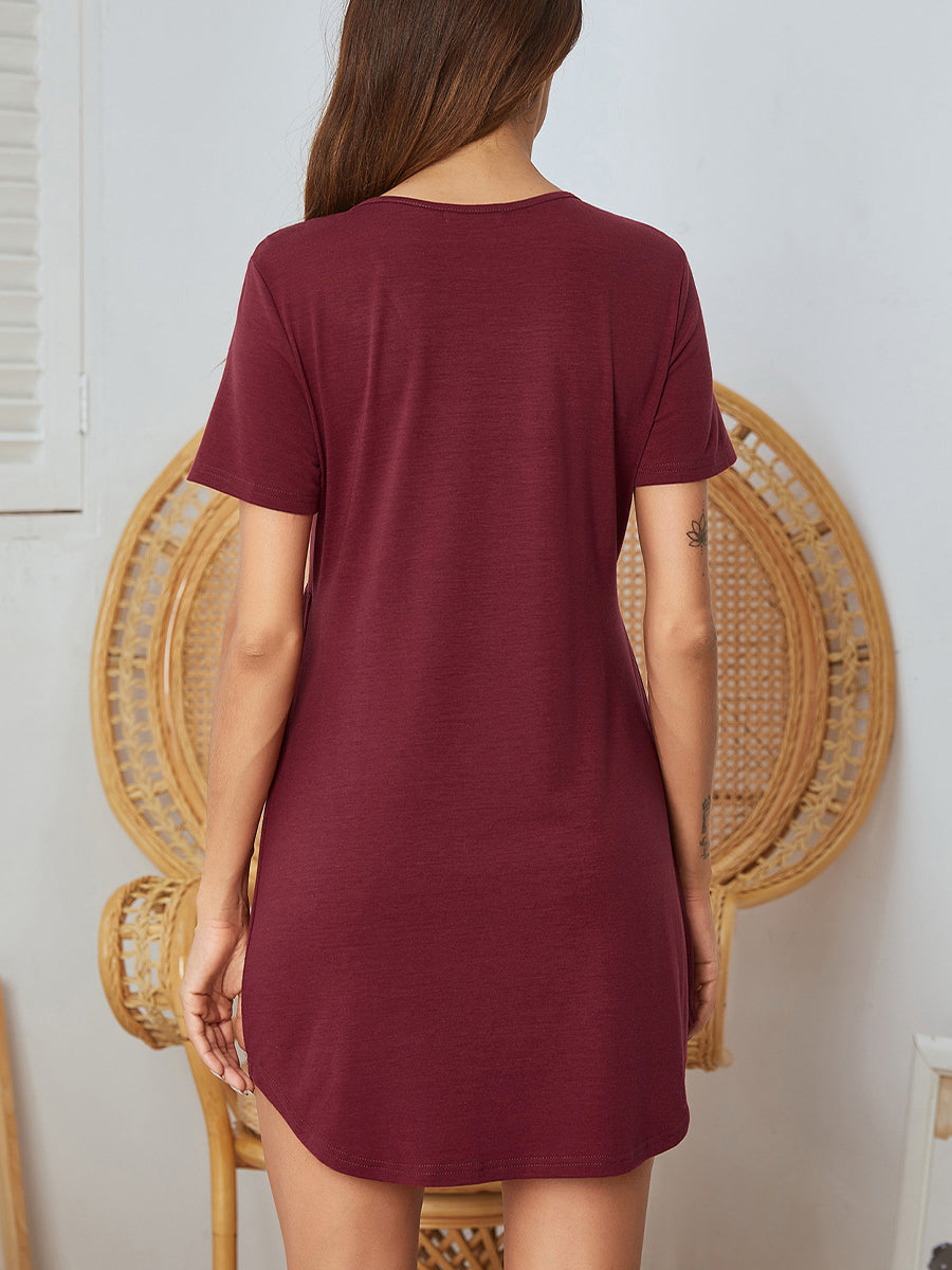 Mini Dresses - Casual Pleated V Neck Short Sleeve Mini Dress - MsDressly