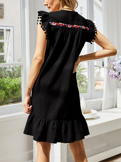 Mini Dresses - Embroidery Flutter Sleeve Mini Dress - MsDressly